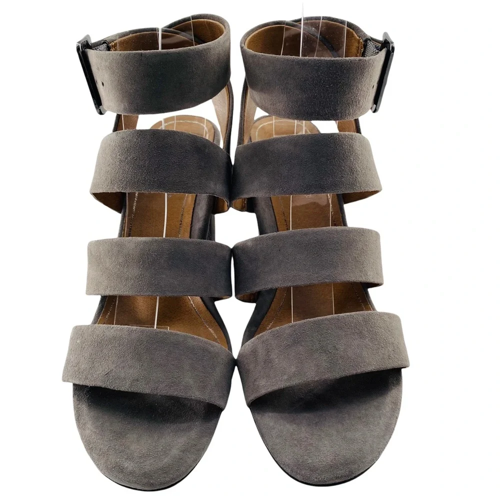 NEW Vionic Blaire Gray Suede Leather Peep Toe Block Heel Sandals - Picture 4 of 13